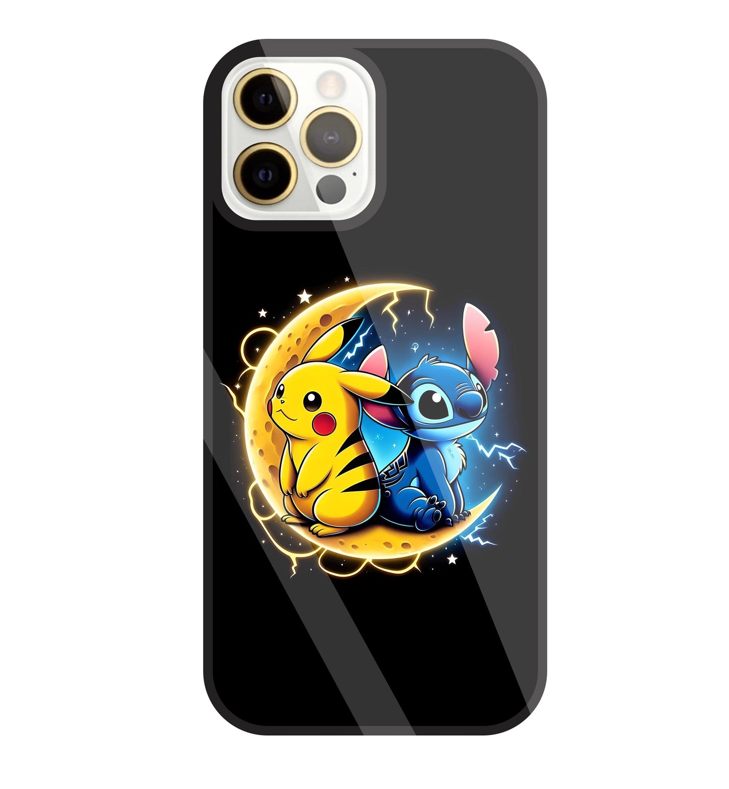 Stitch and Pikachu Moon Glass Case For Apple iPhone 12 Pro Max