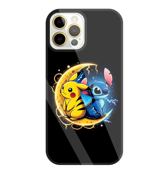 Stitch and Pikachu Moon Glass Case For Apple iPhone 12 Pro Max