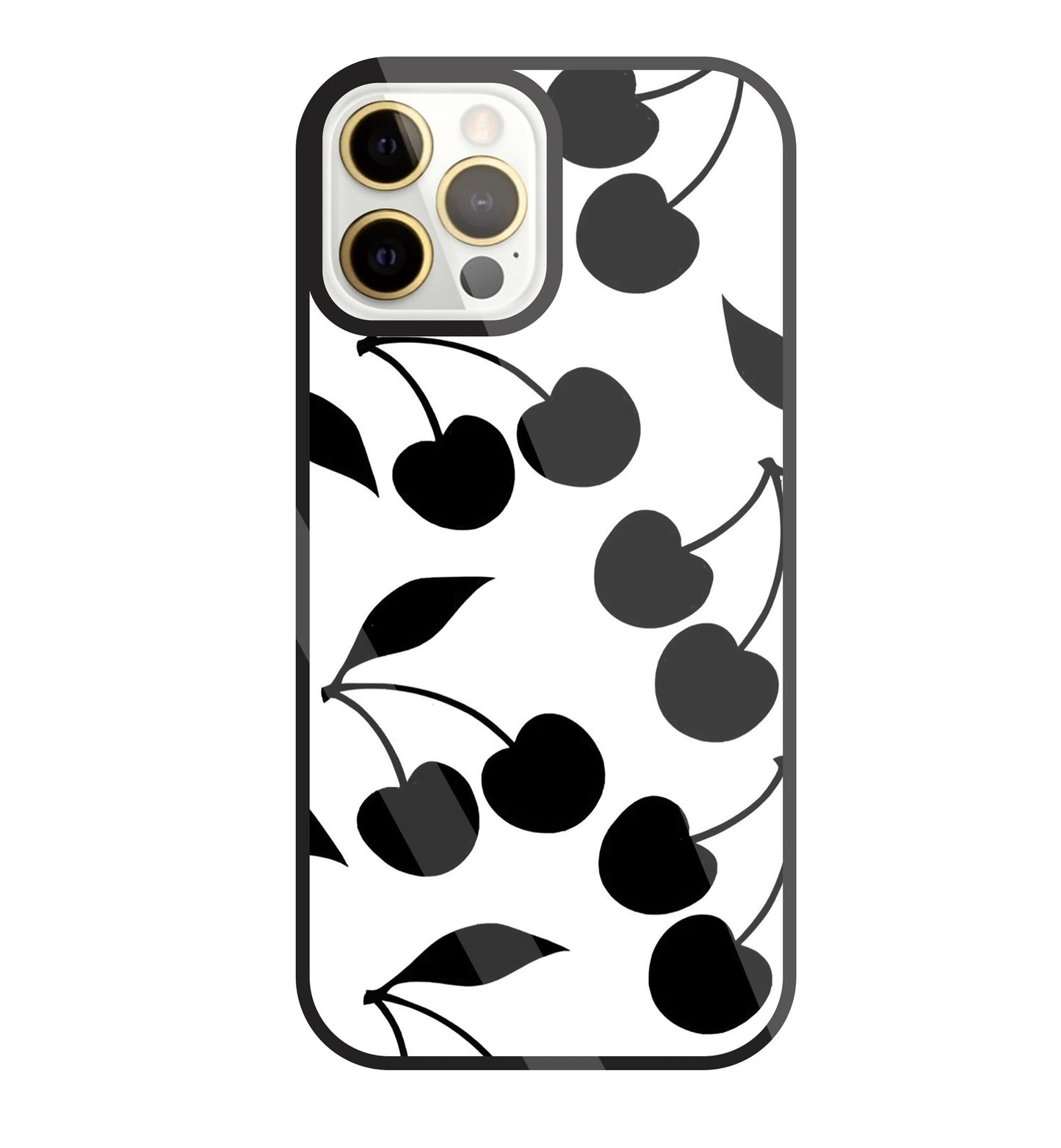 White With Black Cherry Glass Case For Apple iPhone 12 Pro Max