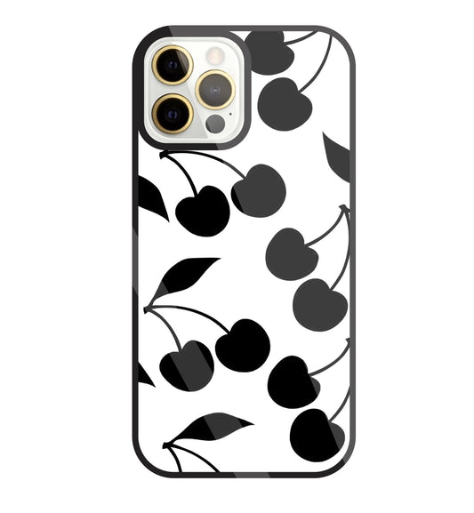White With Black Cherry Glass Case For Apple iPhone 12 Pro Max