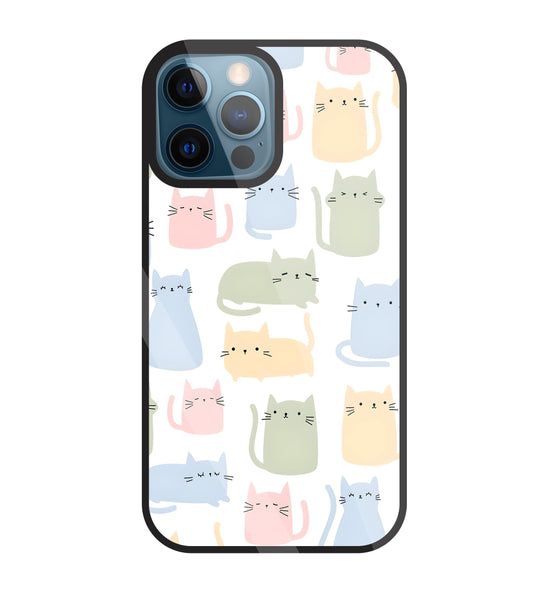 Multicolor cat Glass Case For Apple iPhone 12 Pro