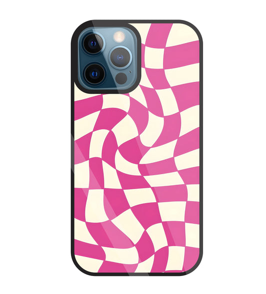 Pink And Off White Illusion Pattern Glass Case For Apple iPhone 12 Pro