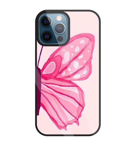 Pink ButterFly Art Glass Case For Apple iPhone 12 Pro