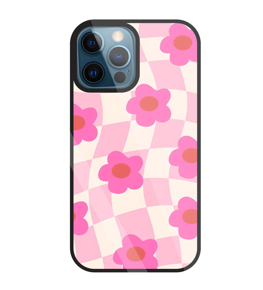 Pink Flower Glass Case For Apple iPhone 12 Pro