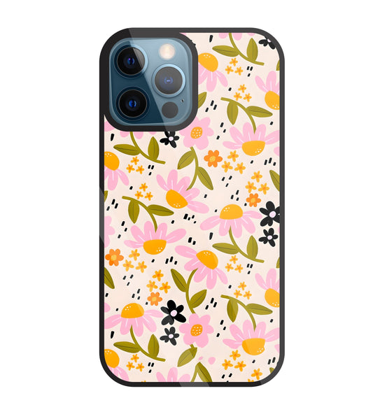 Pink And Yellow Flowers Glass Case For Apple iPhone 12 Pro