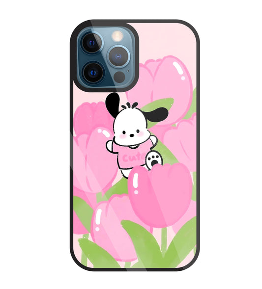 Pochacco Puppy And Rose Glass Case For Apple iPhone 12 Pro