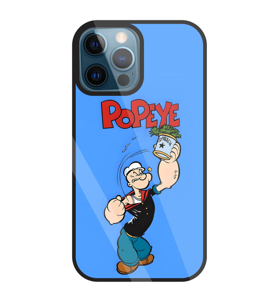 Popey In Blue Glass Case For Apple iPhone 12 Pro