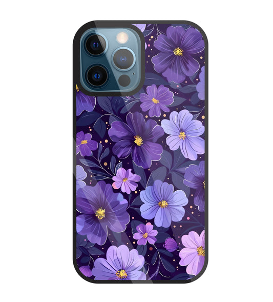 Purple Flower Blooms Glass Case For Apple iPhone 12 Pro
