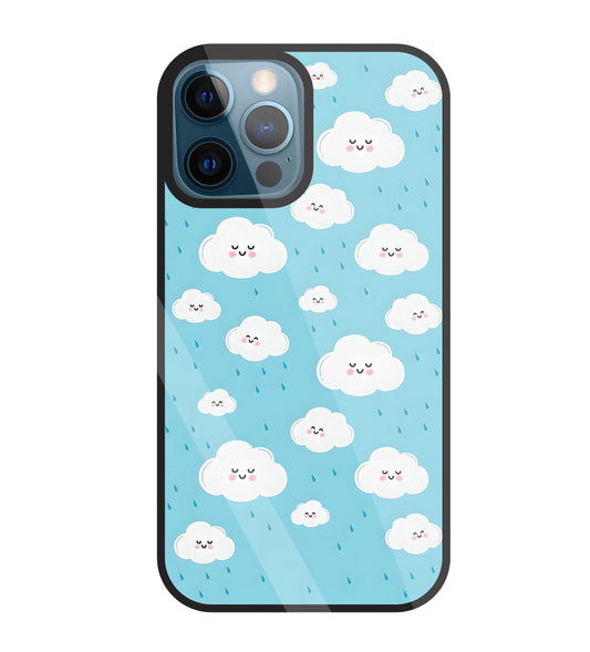 Smile Clouds With  Rain Glass Case For Apple iPhone 12 Pro