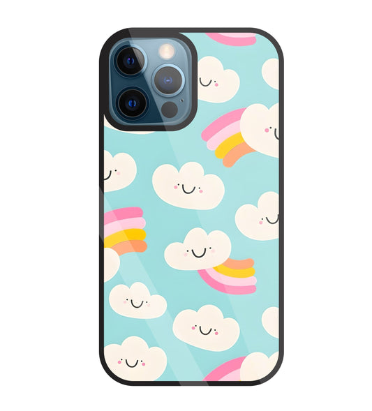 Smiley Clouds Glass Case For Apple iPhone 12 Pro