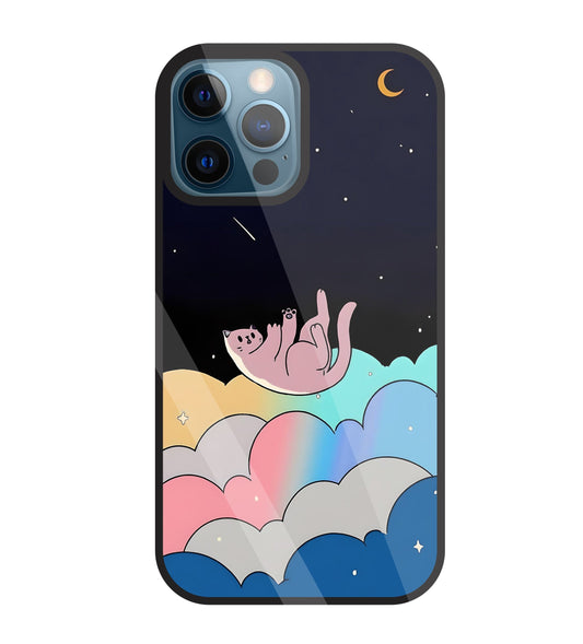 Space Cat Art Glass Case For Apple iPhone 12 Pro