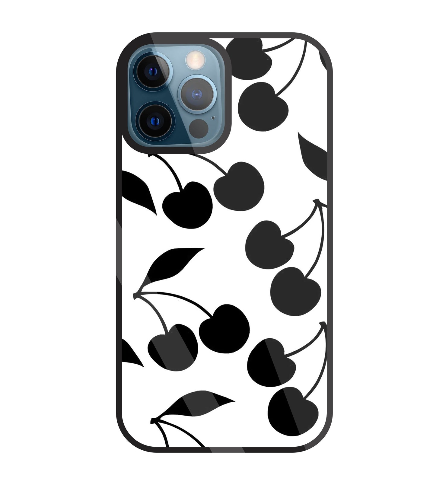 White With Black Cherry Glass Case For Apple iPhone 12 Pro