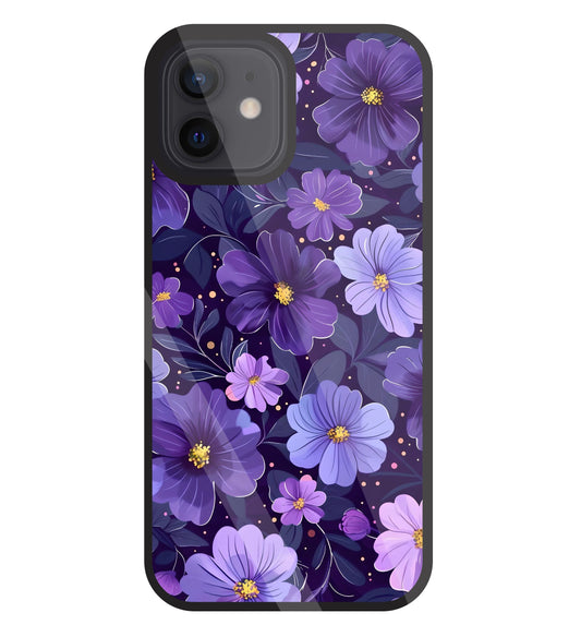 Purple Flower Blooms Glass Case For Apple iPhone 12