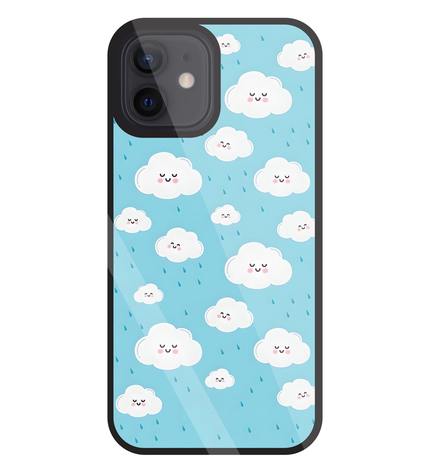 Smile Clouds With  Rain Glass Case For Apple iPhone 12