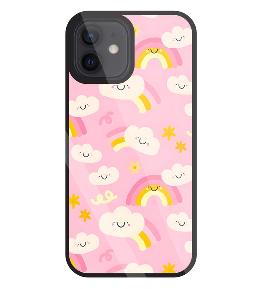 Smile Clouds With  Rainbow Glass Case For Apple iPhone 12