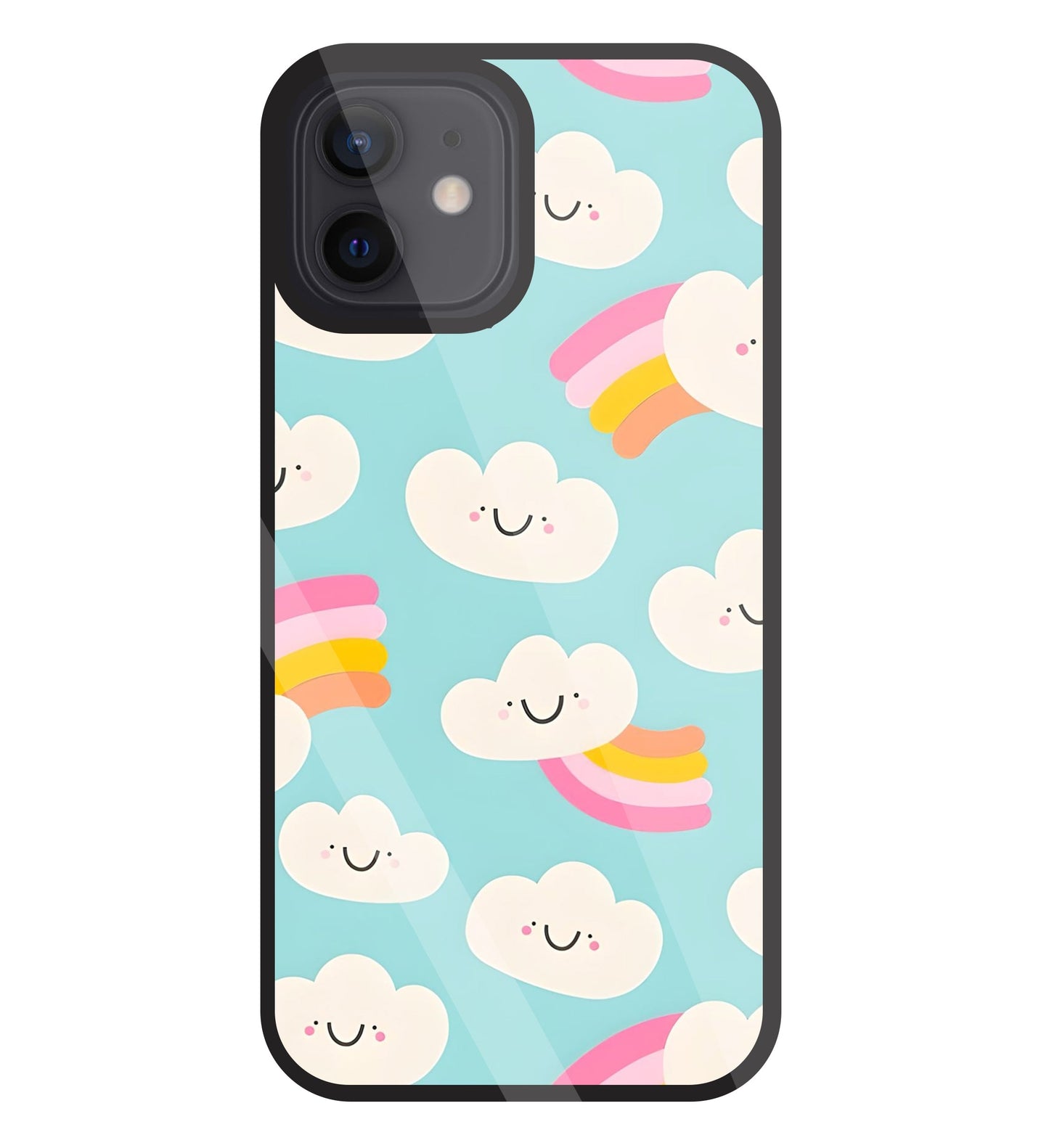 Smiley Clouds Glass Case For Apple iPhone 12