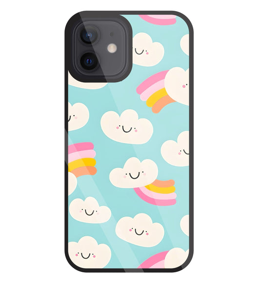 Smiley Clouds Glass Case For Apple iPhone 12