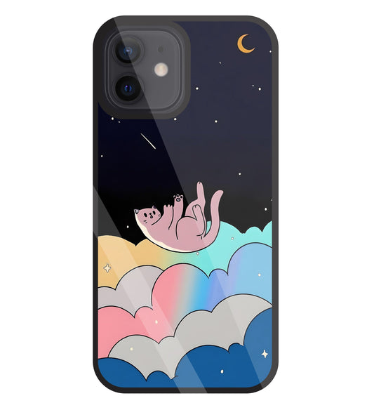 Space Cat Art Glass Case For Apple iPhone 12