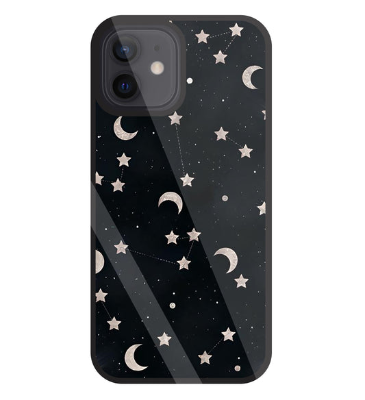 Star And Hulf Moon Space Glass Case For Apple iPhone 12