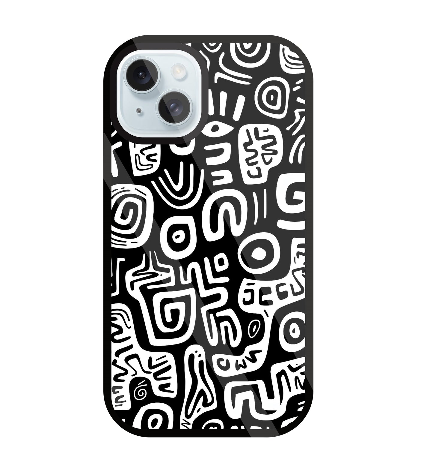 Black And White Doodle Art Glass Case For Apple iPhone 13