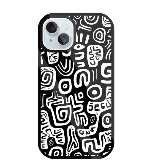 Black And White Doodle Art Glass Case For Apple iPhone 13