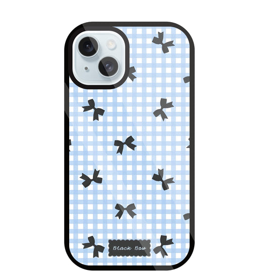 Black Ribbon With Check Pattern Glass Case For Apple iPhone 13