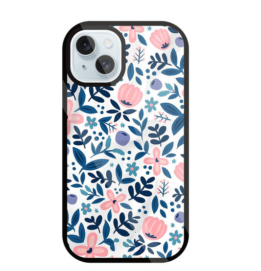 Blue- Pink Flower Pattern Glass Case For Apple iPhone 13