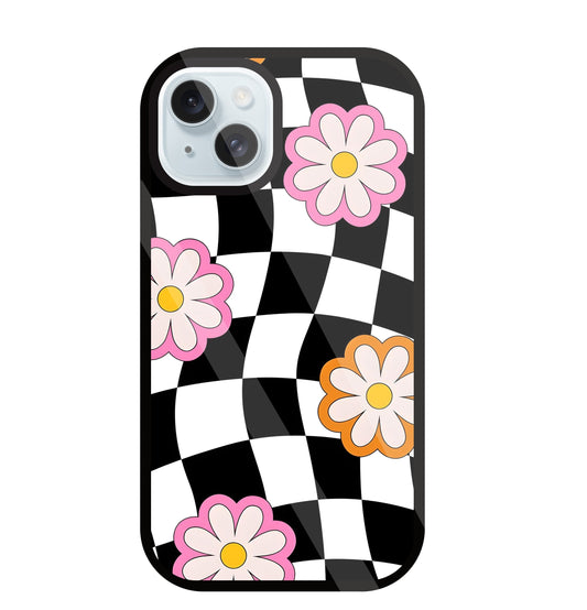 Check Pattern with flowers Glass Case For Apple iPhone 13