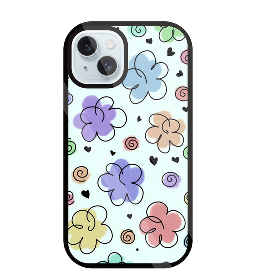 Cute Line Art Flowers Glass Case For Apple iPhone 13