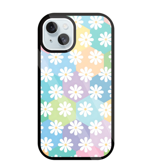 Hexagon Daisy Flower Glass Case For Apple iPhone 13