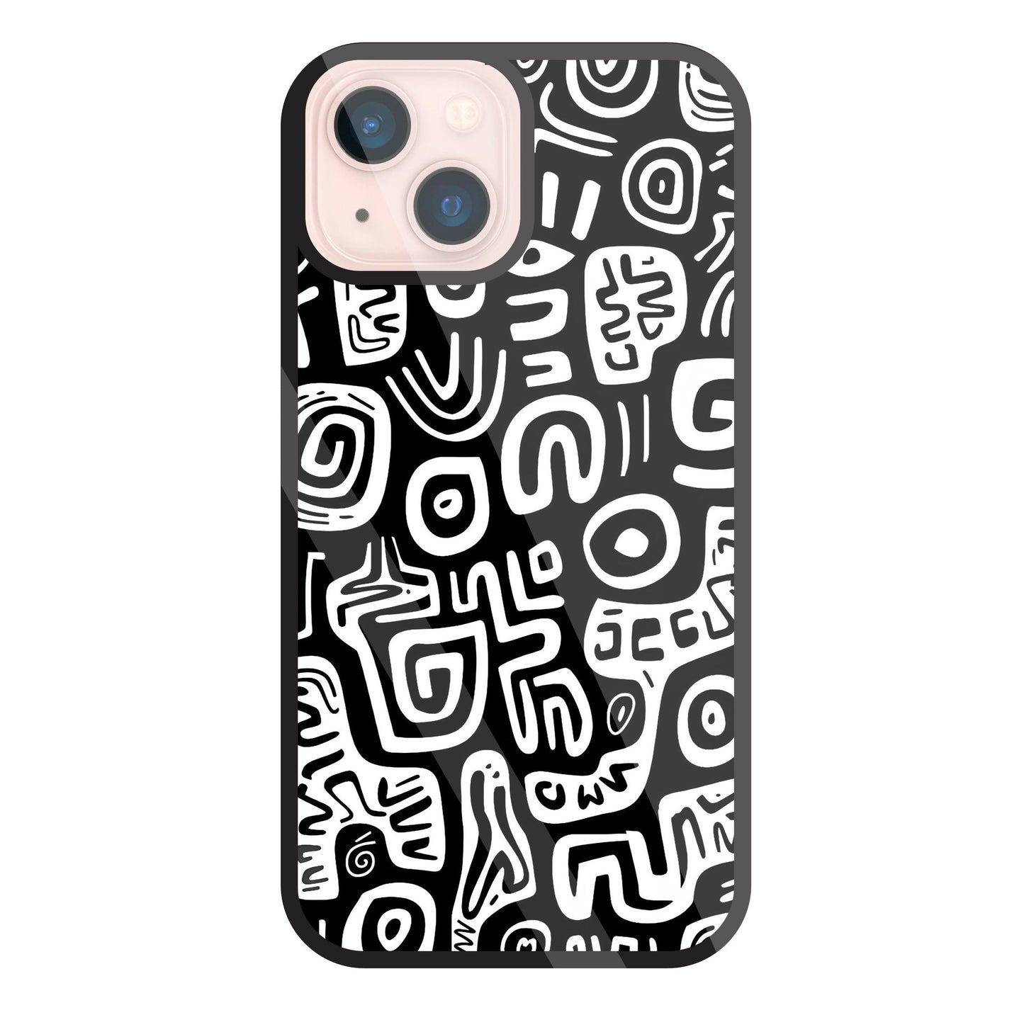 Black And White Doodle Art Glass Case For Apple iPhone 13 Mini