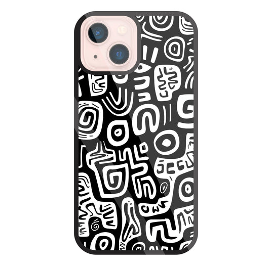 Black And White Doodle Art Glass Case For Apple iPhone 13 Mini