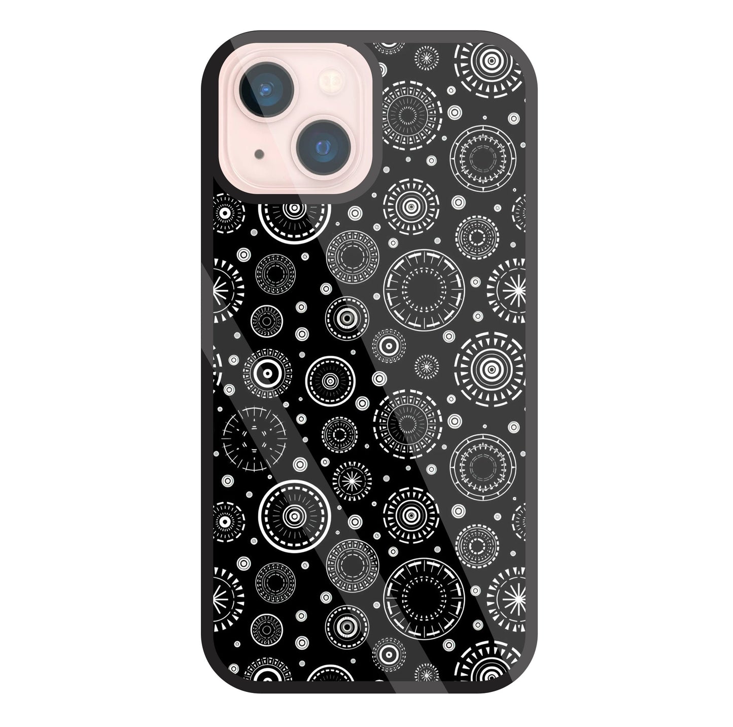 Black Circle Pattern Glass Case For Apple iPhone 13 Mini