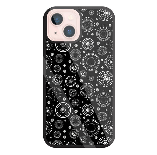 Black Circle Pattern Glass Case For Apple iPhone 13 Mini