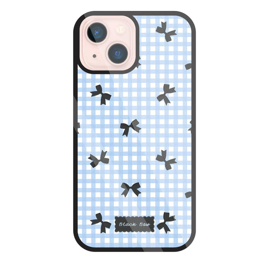 Black Ribbon With Check Pattern Glass Case For Apple iPhone 13 Mini