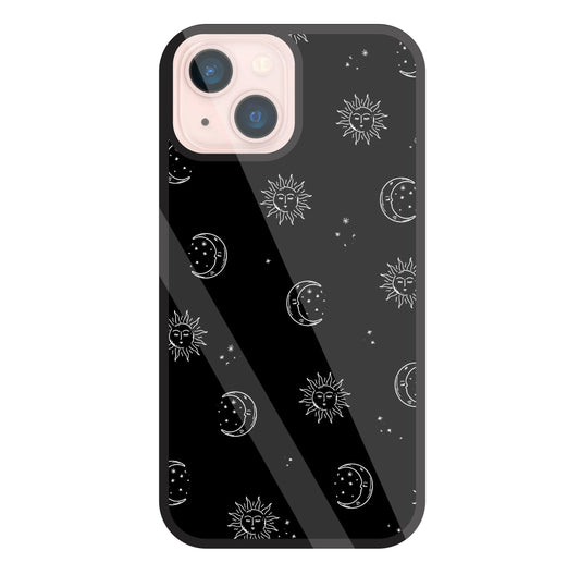 Black Sun With Moon Glass Case For Apple iPhone 13 Mini