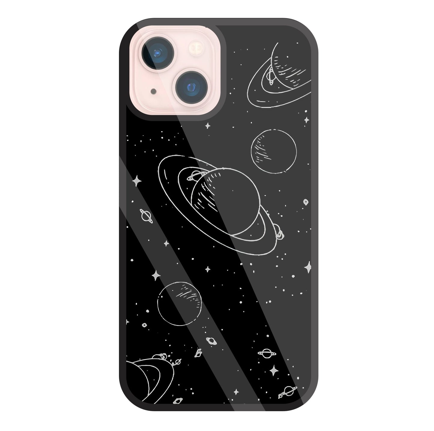 Black And White Space Glass Case For Apple iPhone 13 Mini