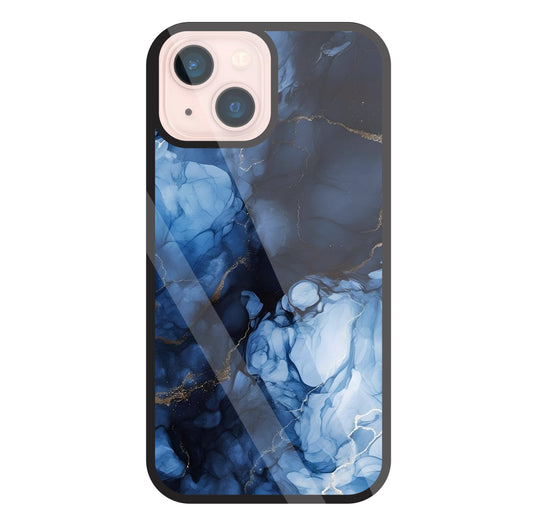 Dark Blue Marble Glass Case For Apple iPhone 13 Mini
