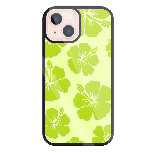 Hibiscus Flower Green Glass Case For Apple iPhone 13 Mini
