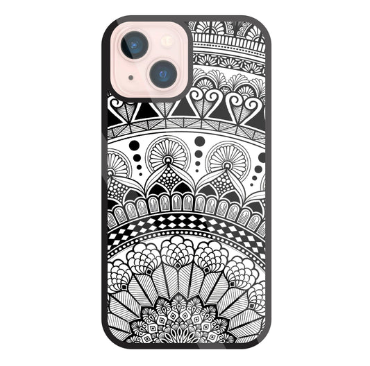 Mandala Pattern Black And White Glass Case For Apple iPhone 13 Mini