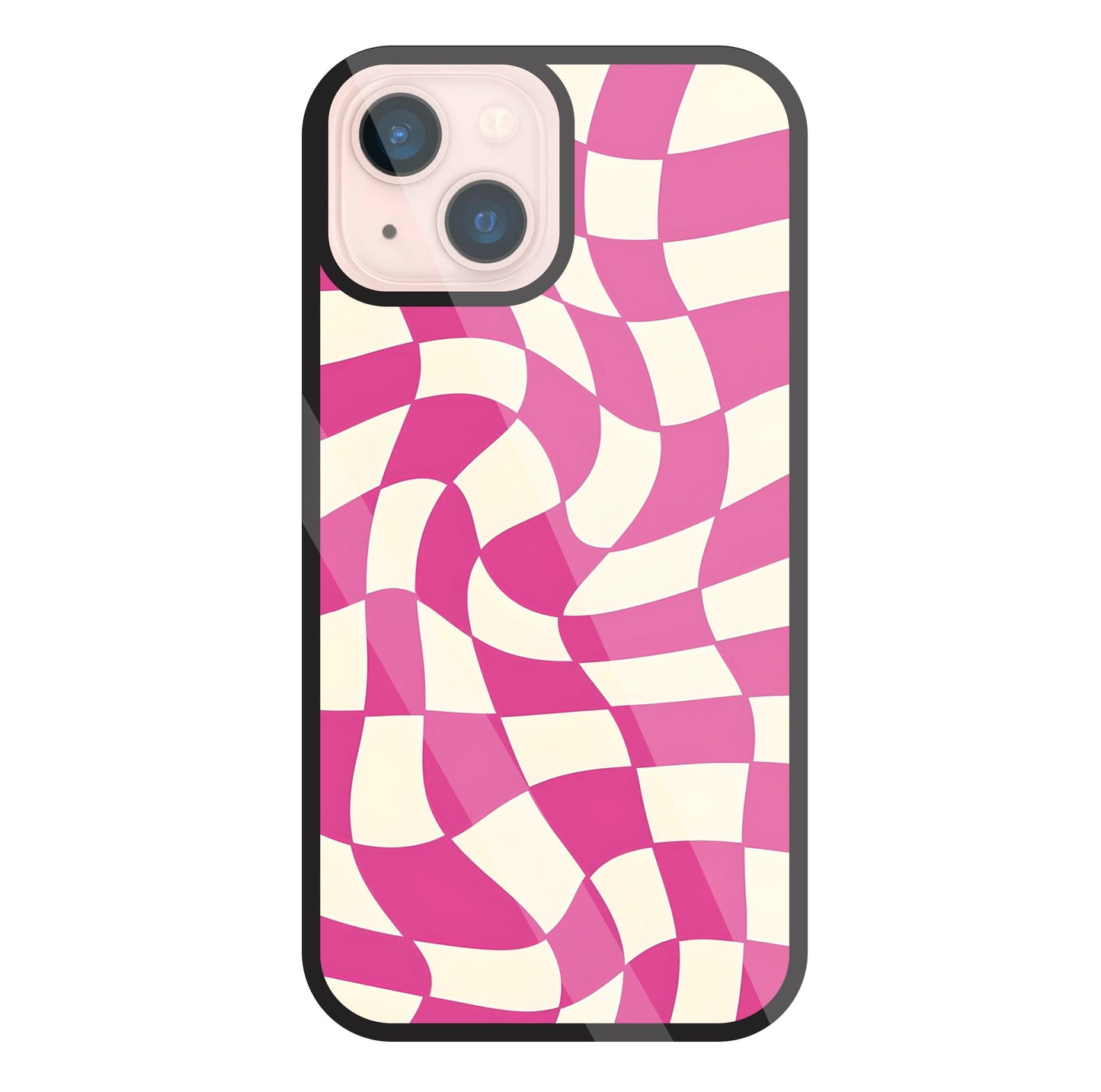 Pink And Off White Illusion Pattern Glass Case For Apple iPhone 13 Mini