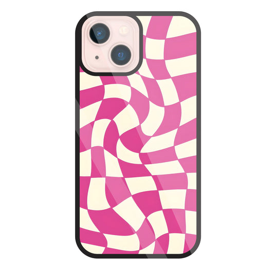 Pink And Off White Illusion Pattern Glass Case For Apple iPhone 13 Mini