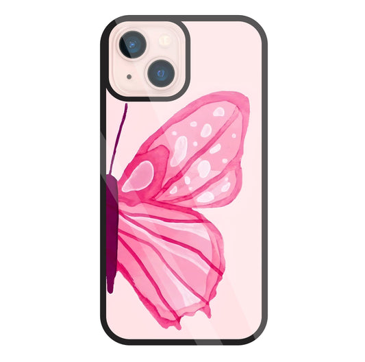 Pink ButterFly Art Glass Case For Apple iPhone 13 Mini