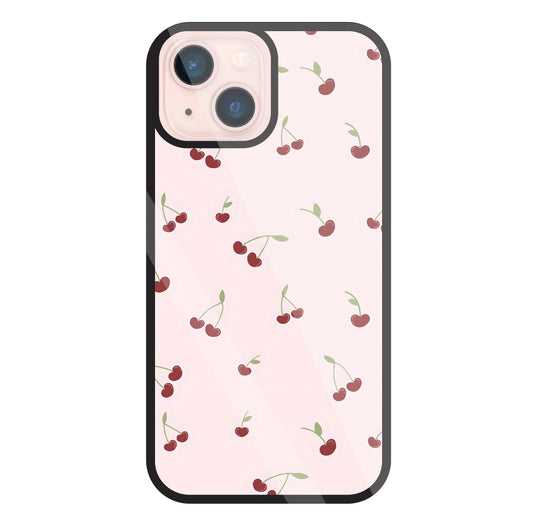 Pink Cherry Glass Case For Apple iPhone 13 Mini