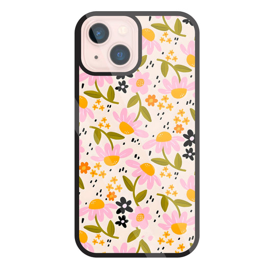Pink And Yellow Flowers Glass Case For Apple iPhone 13 Mini