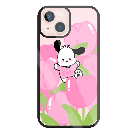 Pochacco Puppy And Rose Glass Case For Apple iPhone 13 Mini