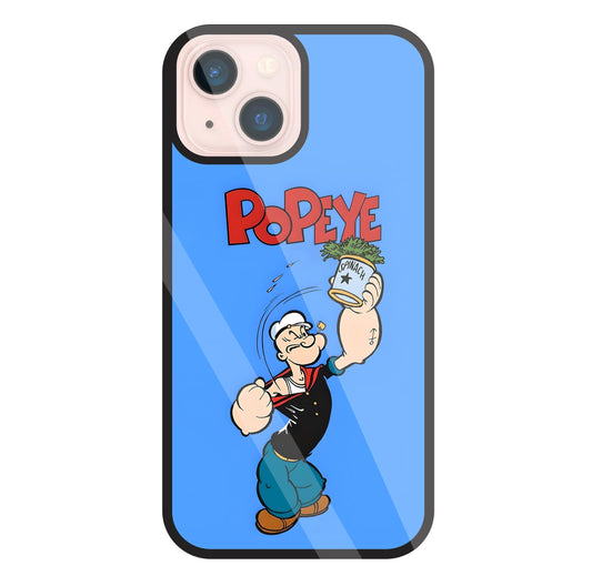 Popey In Blue Glass Case For Apple iPhone 13 Mini