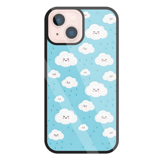 Smile Clouds With  Rain Glass Case For Apple iPhone 13 Mini
