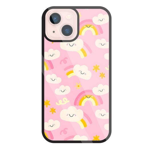 Smile Clouds With  Rainbow Glass Case For Apple iPhone 13 Mini