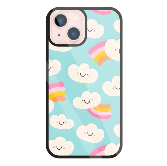 Smiley Clouds Glass Case For Apple iPhone 13 Mini